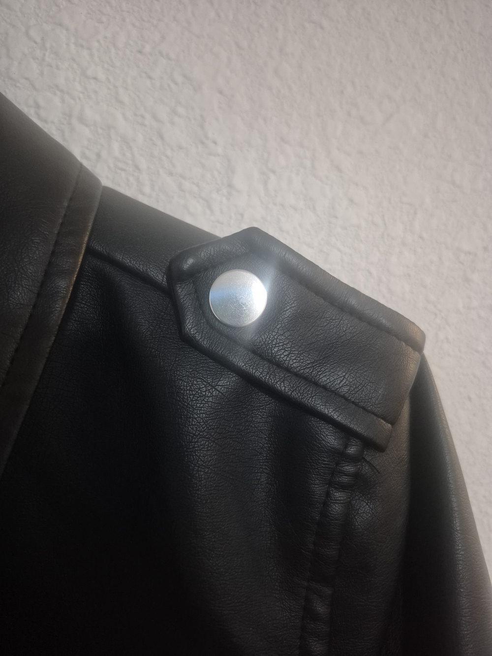 Ashley By 26 International Black Faux Leather Jacket with Silver Snap Detail